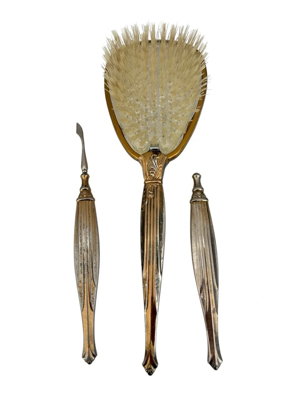 Vintage Vanity Brush Nail Tool Dresser Set Gold Floral Hollywood Regency‎